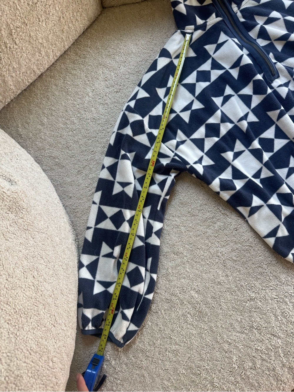 THE GREAT. Navy and White Geometric Half-Zip Fleece Sweater - Picture 9 of 9